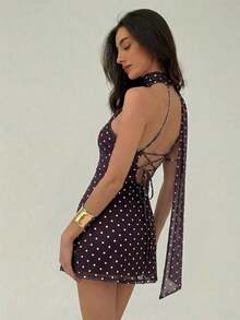 Vestido mini de moda de unicolor sin mangas para mujer - Marrón - Ver 2