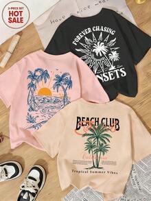 Single Garment, Not A 3-Piece Set. 1 Piece/Set Of Short-Sleeved T-Shirts Suitable For Streetwear. Oversized Crew Neck Top For Daily Outings, Camping, Concerts, Hip-Hop, Rock, And Rap Events. New Casual And Versatile Summer T-Shirts With A Minimalist Print Of Palm Trees, Sunsets, And California Beaches. Crew Neck And Short Sleeves For Women. - 白色 - 查看 7