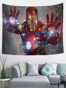 1pc M-Arvel I-Ron Man Tapestry, Cinematic Battle Scene Style Wall Decor, Glowing Red And Gold Superhero Art Hanging, Perfect For Bedroom, Living Room, Dorm, Apartment, Studio, Party Backdrop, Comic, Superhero Themed Room Decor, Adds Intense Heroic Vibe To Any Living Space, Ideal For Fan Collections And Cosplay Setups - Multicolor a - View 2