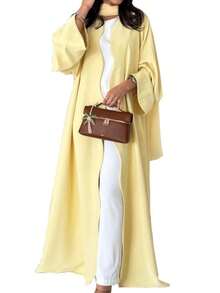 Middle East Ramadan New Casual Cardigan Fashion Loose Solid Color Jacket - Kuning - View 3