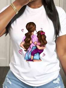 Camiseta para Mujer para el Día de la Madre, Año Nuevo, Cumpleaños, Casual, Manga Corta, Cuello Redondo, con Tela de Elasticidad Media, Adecuada para Ropa Casual de Primavera, Verano y Otoño, Lavable a Máquina, Diseño Divertido - Blanco - Ver 7