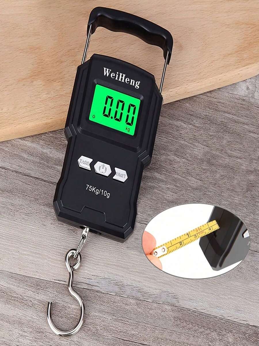GOTURE 1pc 75kg/165lbs Digital Fishing Scale With Backlit LCD Display And Measuring Ruler, Suitable For Travel, Home Life And Outdoor - Black - View 1