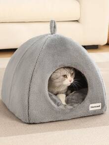 1个可爱猫窝，可水洗猫屋，温暖猫洞床，适合兔子、小型犬和猫咪 - 灰色 - 查看 9