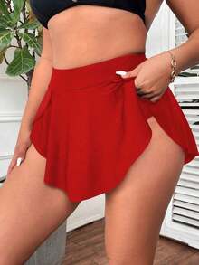 Falda de baño de unicolor para mujer de talla grande, adecuada para vacaciones de verano - Rojo - Ver 3