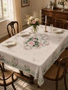 1pc-Vintage Rose Floral Table Cover, Shabby Chic Garden Print Decorative Table Cloth, Wrinkle Resistant, For Tea Party, Bridal Shower, Garden Wedding, Backyard BBQ, Patio Gathering, Kitchen Dining Room, Indoor Outdoor Home Summer Holiday Decoration, Easy Care - Multicolor - View 19