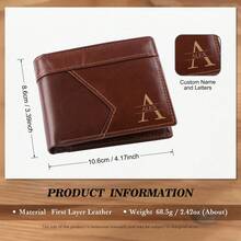 1pc Customized Genuine Leather Wallet, Father's Day Gift, PU Leather Wallet, Gift For Father/Grandfather/Husband, Thanksgiving Gift, Personalized Men's Wallet, Dad's Birthday Gift, Gift For Him, Christmas Gift - Brown - View 3