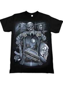 Skeleton 64 Impala Crusin T Shirt Cotton Menswear Tshirt Streetwear - Black - View 1