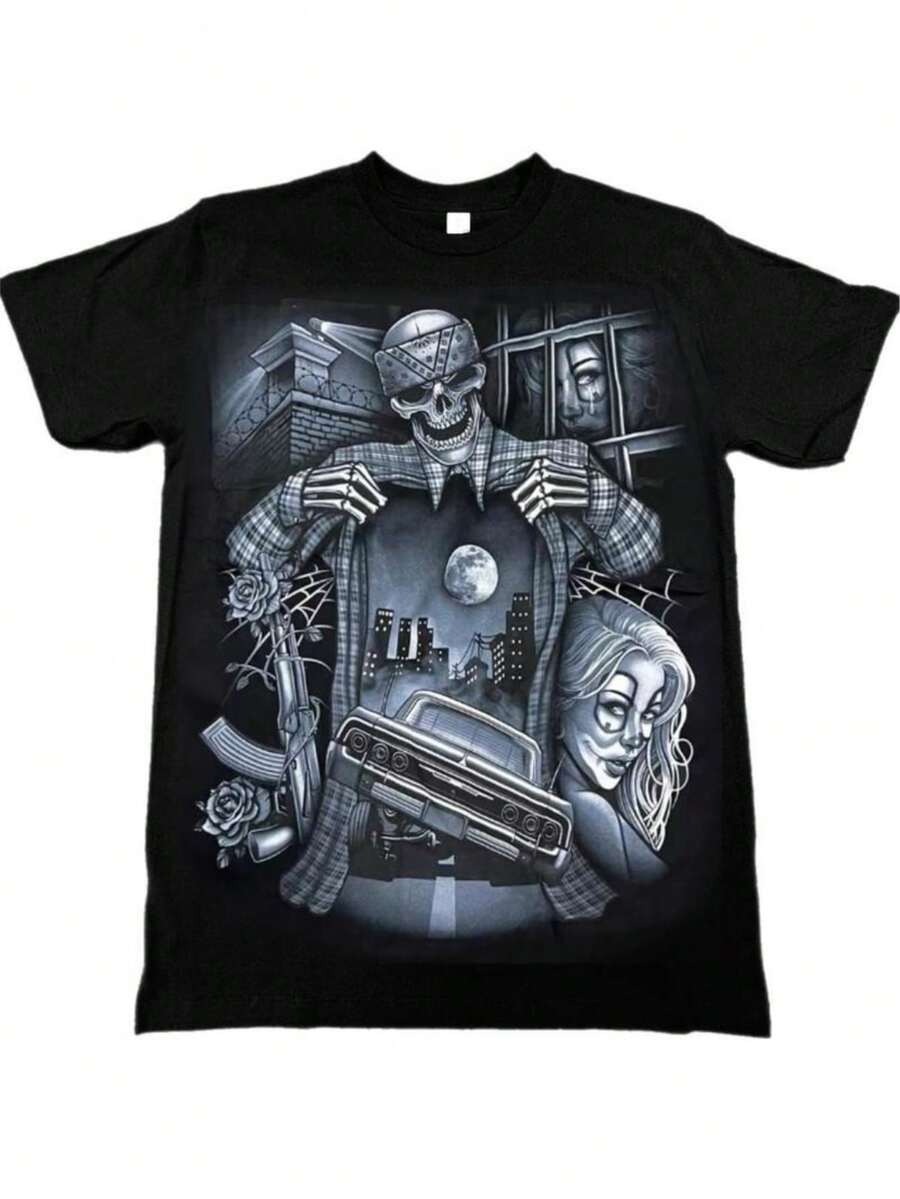 Skeleton 64 Impala Crusin T Shirt Cotton Menswear Tshirt Streetwear - Black - View 1