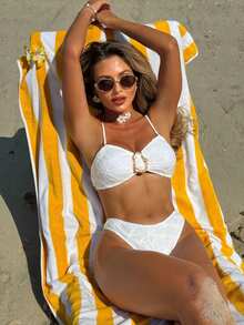 Nuevo conjunto de bikini de dos piezas para mujer, de color sólido, moderno y sexy. - 9324 Bikini blanco - Ver 8