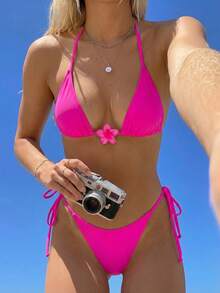 Bikini Sexy y Fresco 2026 con Cuello Halter y Estampado Floral, Traje de Baño de Dos Piezas - z26031 Rojo Rosado - Ver 9