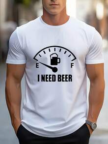 Camiseta de hombre |   Diseño divertido con patrón de escamas de cerveza |   El eslogan "I Need Beer" crea un estilo urbano genial. - Blanco - Ver 8