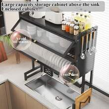 Over The Sink Dish Drying Rack, 3-Tier Large Dish Drainer, Durable Stainless Steel Kitchen Storage Rack, 33.5" L X 12" W X 31.5." H - View 4
