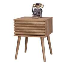 TOPLIVING Buró para Recámara o Mesa Auxiliar para Sala con Cajón Espacioso con Detalles de Varillas, Mesa de Noche Moderna con Patas de Madera Color Café - como en la imagen - Ver 1