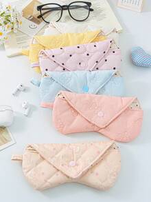 Estuche suave para gafas con patrón de lazo, soporte para gafas portátil & elegante, bolsa de almacenamiento de gafas con acolchado en forma de corazón, bolsa de viaje versátil - Multicolor - Ver 2