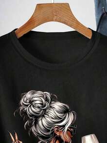 Camiseta de manga corta para mujer, colección Primavera/Verano 2026, cuello redondo, corte holgado, estampada con el inspirador eslogan "Just Breathe", estilo sencillo e informal, ideal para usar al aire libre en primavera, verano y otoño, color negro.Oferta especial por tiempo limitado, unidades limitadas,  flash, camisa casual para mujer, camiseta para mujer > poliéster, a la moda. - Negro - Ver 15