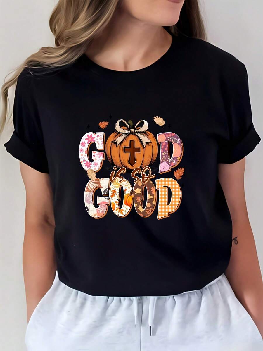 Camiseta de 180g con diseño de calabaza del Festival de la Cosecha de Otoño para un Buen Estado de Mindo | Ideal para el Día de Acción de Gracias, reuniones familiares y fiestas de oficina. | Camiseta suave, cómoda y llena de espíritu festivo. | Una excelente opción de regalo para amigos y colegas. - Negro - Ver 1