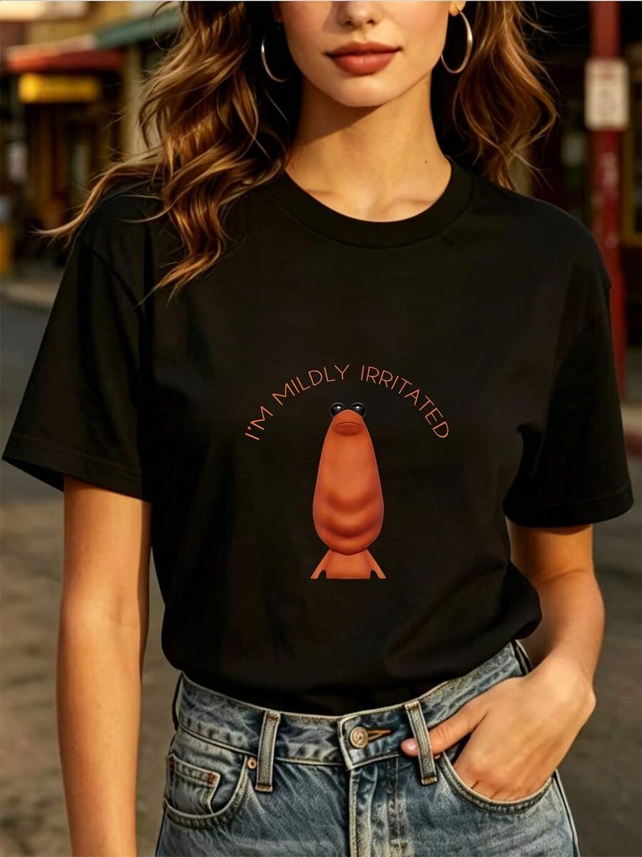 Camiseta Casual de Moda para Uso Diario, 180G, con Divertido Estampado "Ligeramente Irritante" - Perfecta para Reuniones Familiares, Fiestas de Trabajo y Regalos Navideños, Camiseta de Manga Corta Suave y Elegante, Unisex - Negro - Ver 1