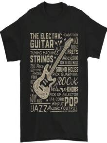 Camiseta de mujer con estampado gráfico de guitarra, estilo hip-hop urbano, confeccionada en algodón puro, transpirable, suave y cómoda. - Negro - Ver 1