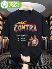 Camiseta Unissex Retrô de Jogos para Homens e Mulheres - Apresenta um Design 100% Vintage de Videogame com um Gráfico de Controle Invertido, Controle Clássico e Estampa de CONTRA - Camiseta Casual de Gola Redonda para Conforto o Ano Todo - Preto - Ver 1
