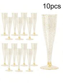 1/10/20 piezas Copas de champán de plástico reutilizables con purpurina dorada de 5.5 oz, copas de boda, copas de fiesta, copas de bebida (copas de champán, copas de vino, copas de plástico, copas de cumpleaños) - Multicolor - Ver 15