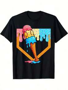 Camiseta Baball Drip For Ice Cream Drip Baball, Mismo Estilo para Hombres y Mujeres, Camiseta Estampada de Manga Corta de Verano, Pura - Negro - Ver 1