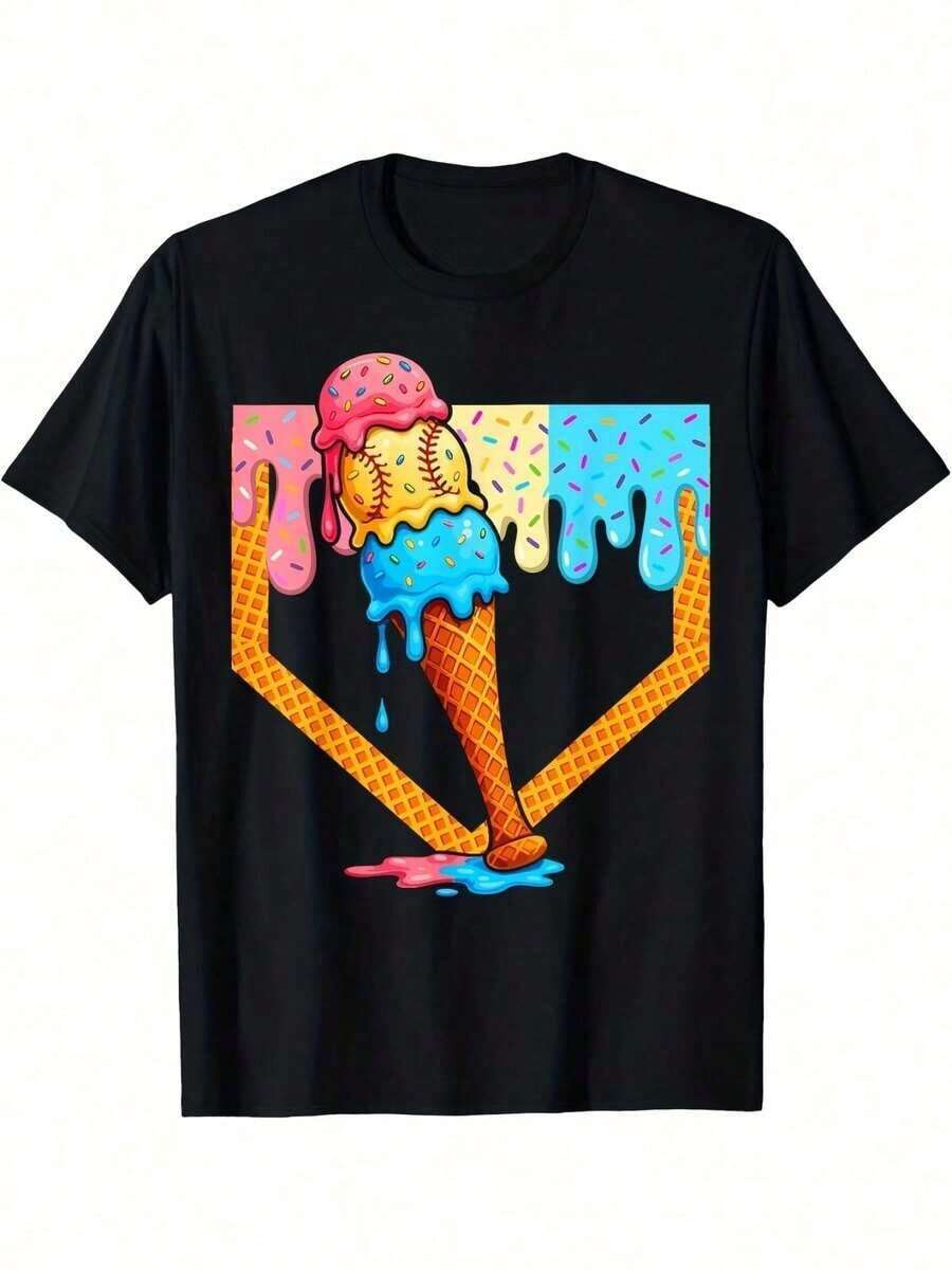 Camiseta Baball Drip For Ice Cream Drip Baball, Mismo Estilo para Hombres y Mujeres, Camiseta Estampada de Manga Corta de Verano, Pura - Negro - Ver 1