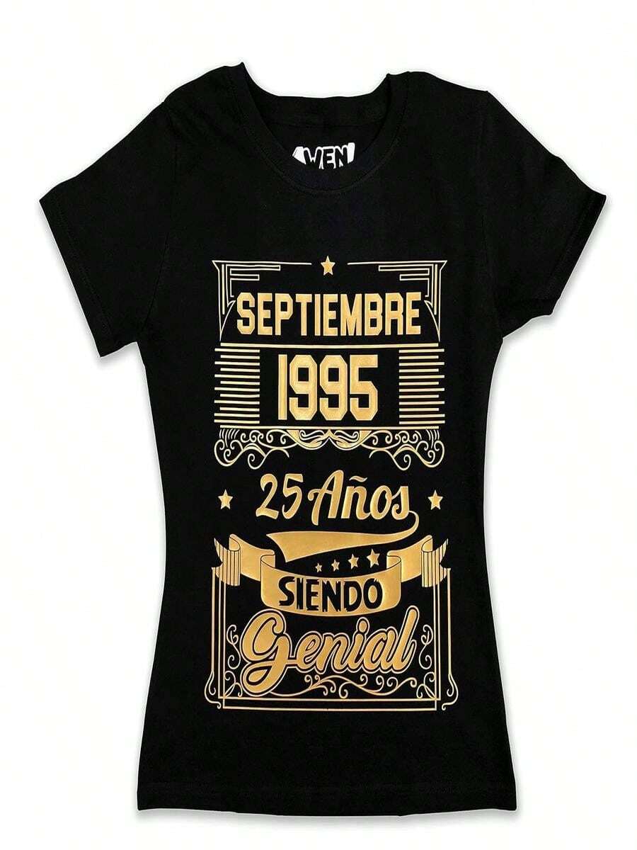 1WEN T-shirt, Playera para cumplea?os siendo genial. Camisetas personalizables para mujer - Negro - Ver 1