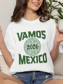 Camiseta de la Copa Mundial de México, Camiseta de Talavera, Mundial Mexicano, Camisetas de la Copa Mundial, Camisetas Mexicanas, Camisetas Latina, Camisetas Deportivas, Camisetas de Fútbol..Camiseta informal de moda con estampado creativo para mujer, de manga corta y cuello redondo, para primavera y verano T-Shirt Women Festive Celebration Shirt Party Wear Top - Negro - Ver 6