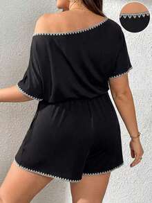 Mono de talla grande para mujer, ropa de verano, shorts, hombros descubiertos y graciosos, conjunto de verano para mujer, atuendo de rave de festival, conjunto de verano para vacaciones de mujer, mono casual de mujer - Negro 2 - Ver 2