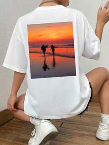Camiseta personalizada para mujer - Agrega tu texto y fotos (diseño horizontal/insignia/pareja/familia/selfie/mascota), impresa en el frente y la espalda, diseña tu camiseta personalizada impresa en blanco para el verano, regalo personalizado100% Cotton - Blanco - Ver 4