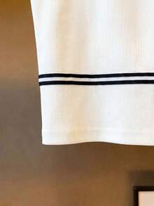 Blusa de cuello halter blanca con ribete negro.Ropa de playa, adecuada para otoño e invierno, uso casual en la oficina, versátil, Navidad, Año Nuevo, uso casual y elegante diario, atuendo profesional de maestro urbano - Blanco y Negro - Ver 5