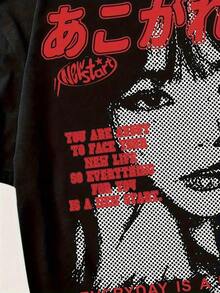 Camiseta de manga corta Y2K para mujer - Con estampado gráfico de "NO REGRET" y eslogan icónico, camiseta de estética Y2K para superposición y atuendo casual, ropa de verano, camiseta oversize, ropa de calle, cuello redondo, algodón, moda de verano, atuendo diario para mujer, camiseta holgada, adecuada para primavera, verano y otoño. - Negro - Ver 5