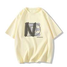 Women's Casual Printed T-Shirt, Short Sleeves, Round Neck, Spring/Summer Urban Fashion Unisex T-Shirt. GVXP - 杏色 - 查看 12