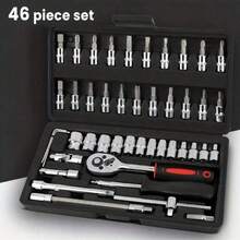 46pcs Non-Electric 1/4" Drive Ratchet Wrench Socket Set, Insulated Chrome Vanadium Steel, Assorted Socket Sizes And Bits, Motorcycle And Car Repair Tool Kit - A - View 1