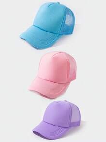 3pcs Solid Color Casual Mesh Breathable Baseball Cap For Women - Multicolor - View 13