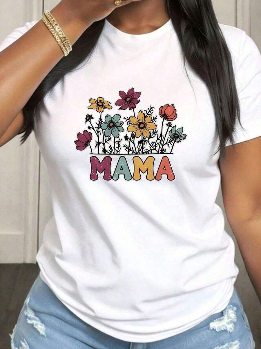 Camiseta de Mujer para el Día de la Madre, Casual, de Manga Corta y Cuello Redondo, con Tela de Elasticidad Media, Adecuada para Atuendos Casuales de Primavera, Verano y Otoño, Lavable a Máquina, Diseño Divertido - Blanco - Ver 1