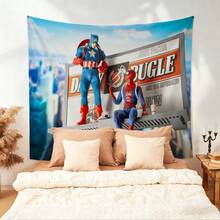 1PCS C Aptain America & Spider-Man Daily Bugle Art Tapestry - Movie Scene Superhero Wall Hanging Decor For Living Room Bedroom Dorm - M Arvel Fan Birthday Party Backdrop Home Office Decoration Gift For Men Boys - Comic Style Wall Blanket Mural - Nhiều màu-a - Xem 3