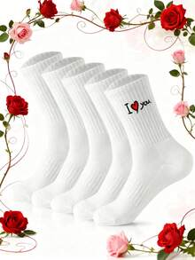 1/2/5 Pairs Letter Print Unisex Casual Mid-Calf Socks, Comfortable Everyday & Sports Socks, Suitable For All Seasons, Ideal For Dates - Multicolor - View 3