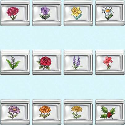 1pc Resin Coated DIY Italian Modular Bracelet, Decorated With Floral, Text, And Campus Building Elements, Suitable As Party Gift For Friends/Couples, Applicable For Christmas, New Year, Halloween, Valentine's Day, Charming Design, Stainless Steel Jewelry, Local , Practical And Fashionable, Christmas & Halloween Essential, Christmas Style, Christmas Decor