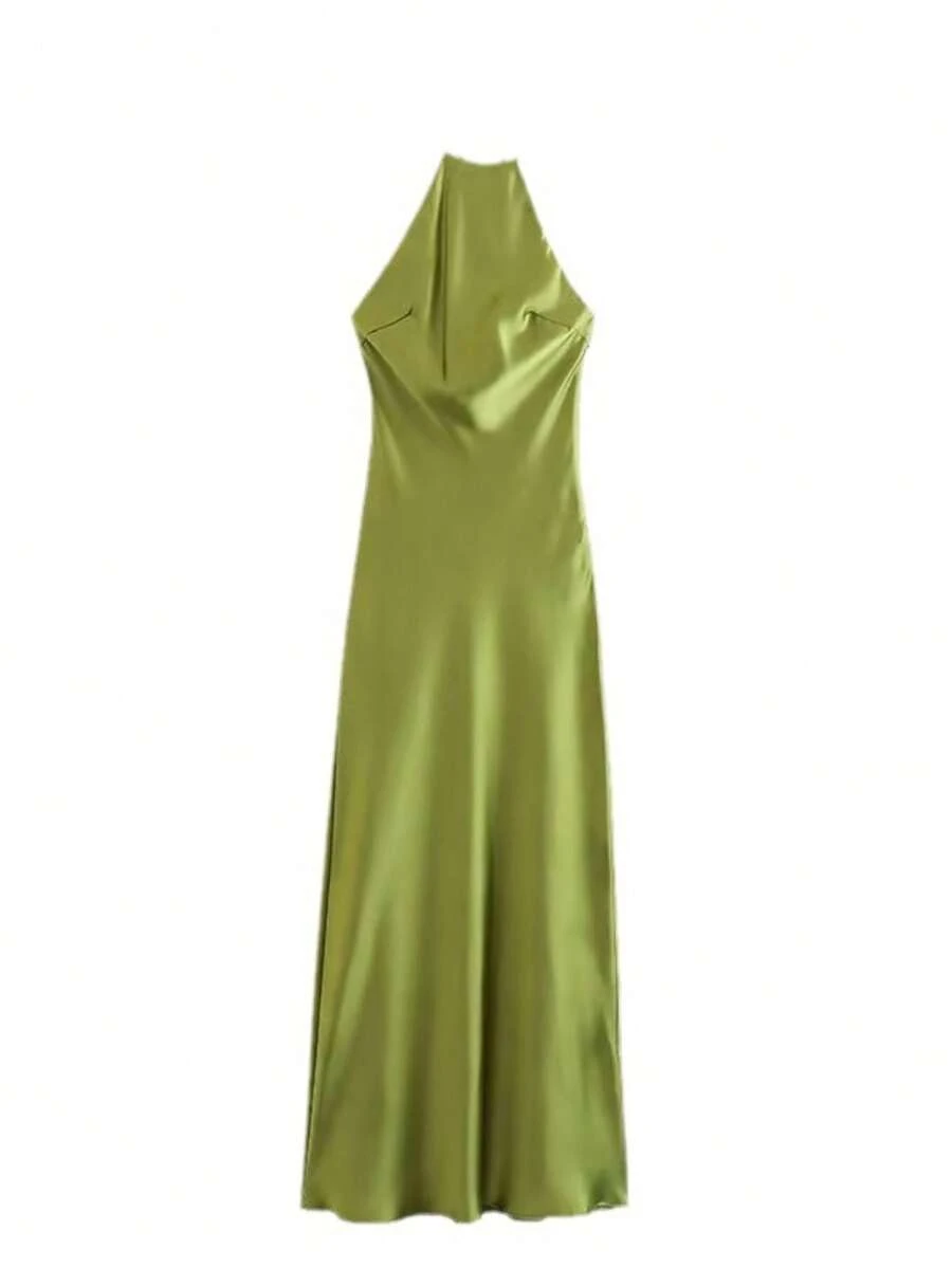 Elegant Satin Dress With Straps, New Arrival Coat Style Women's Bestseller - 綠色 - 查看 1