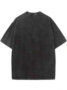 1 Piece Of 230g Pure Cotton T-Shirt, Vintage Washed Style - Unisex Loose Fit T-Shirt, Plus Size, Urban Casual Style, Suitable For Daily Wear, Parties And Workouts, Machine Washable, With Round Neck, Galaxy Print, Comfortable Clothing, Breathable Fabric, Unisex, Available In Plus And Extra Large Sizes, Casual Wear, Daily Essentials, Loose Fit T-Shirt, Printed T-Shirt, Breathable Material, Printed T-Shirt, Comfortable Shirt, For Streetwear Enthusiasts, 180g 100% Cotton Casual Wear. - 黑色 - 查看 3