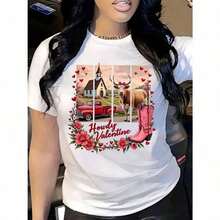 ropa de mujer Camiseta de Mujer con Estampado de Vaquera del Oeste - Manga Corta, Cuello Redondo, Estilo Casual con Diseño de Botas y Caballos, Cactus Rosados y Corazones Rojos - Texto Vaquera San Valentín/Howdy - Camiseta Blanca para Primavera, Verano, Otoño, para Fiestas Temáticas del Campo, Atuendos de Rancho, camisas de mujer - Blanco - Ver 6