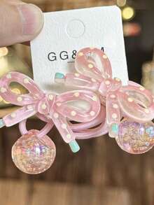5pcs Girls' Versatile Transparent Polka Dot Bow Elastic Hair Ties - Multicolor - View 5