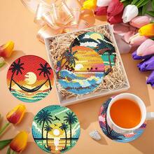 8pcs Diamond Painting Coaster Set, Round Bright Diamond Surface, Sturdy Adhesive With Full Tools, Easy For Beginners, Stress Relief Handcraft, New Year, Valentine's Day, Christmas, Teacher's Day Gift, Home Decor Tabletop Coasters For Family, Friends, Teachers - Multicolor - View 5