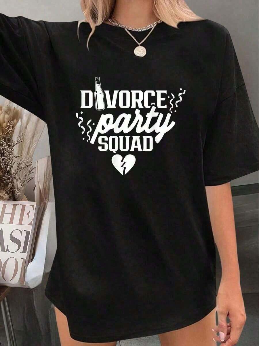 LooseT-Shirt For Divorced Women With Essential Phrases And Sarcastic Humor For Divorce Parties - Women's Summer T-Shirt, 100% Pure Cotton, Short Sleeve, Printed, Round Neck, Casual, Breathable, For Everyday Wear. Basic Cotton Round Neck T-Shirt For Women - Black - View 1