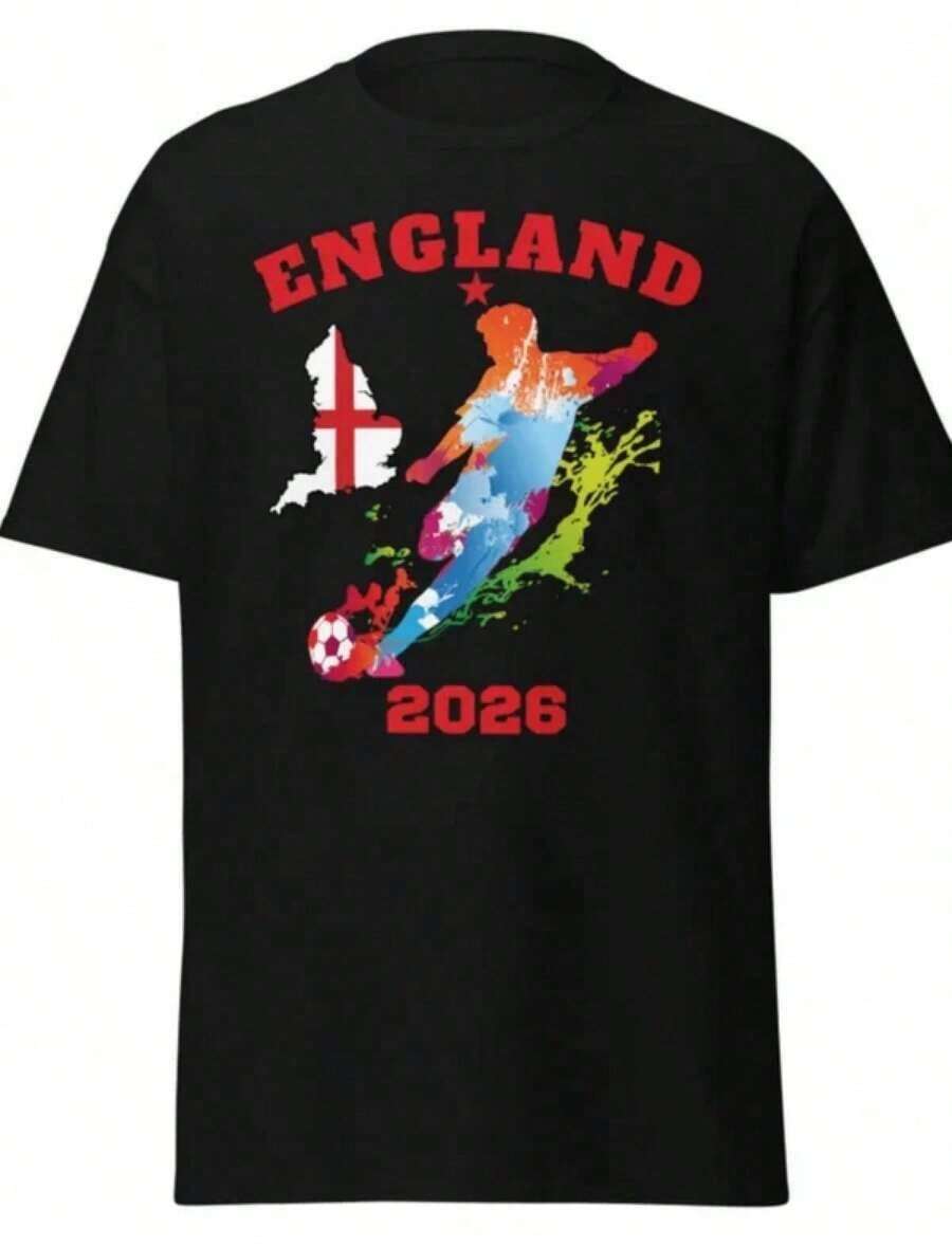 Camiseta gráfica de Inglaterra para hombre, camiseta de Inglaterra, camisetas de verano, tops de verano, conjuntos de vacaciones para mujer, camiseta de algodón para hombre, camiseta de Inglaterra, camiseta de fútbol de Inglaterra 2026, camiseta de fútbol inglés, camiseta clásica unisex de Inglaterra 2026, camiseta de fútbol 2026, conjunto para festivales, conjunto familiar a juego unisex, tallas para adultos y niños, regalo para fanáticos de los deportes. - Negro - Ver 1