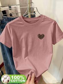 Edición Limitada: Camiseta de Manga Corta con Cuello Redondo y Estampado de Corazones con Diseño de Leopardo, Moderna y Transpirable, para Salidas Diarias, Viajes al Campus, Picnics y Otras Ocasiones 15381 Algodón Ligero - Verde - Ver 8