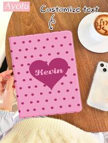 Ayotu Custom Heart Polka Dot & Name Protective Case Compatible With IPad 11th Gen, 10th Gen, Mini 4/5/6/7, 10.9 Inch, 9.7 Inch, Cover Compatible With Samsung Galaxy Tab A7 Lite 8.7 Inch. Double-Sided Printed Pattern, Shockproof & Scratch Resistant, Magnetic Auto Wake & Sleep Function. Classic Casual Business TPU Soft Shell Tablet Cover, Perfect Gift For Valentine's Day And Anniversary - Multicolor - View 3
