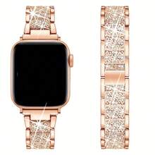 1件闪亮时尚珠宝玫瑰金金属表带，男女通用，兼容 38mm 40mm 41mm 42mm 45mm 46mm 49mm，Series 10/9/8/7/6/5/4/3/2/1/SE/Ultra，可调节表带，钻石不锈钢金属表带。 - 玫瑰金 - 查看 5
