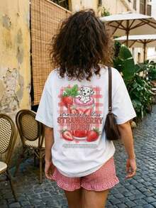 Ropa Curvy En Oferta Y  Women'S Summer Palm Tree Surf Letter Print Drop Shoulder Oversized T-Shirt, Casual Vacation Beachwear Streetwear Graphic Tee, Breathable Loose Fit Top For Daily Wear, Seaside Trip, Holiday Getaway, Weekend Hangout, Trendy Retro Y2K Aesthetic Comfy Shirt For Viral Fashion LooksRopa De Mujer / Ropa De Mujer De Uso Diario / Blusas, Camisas Y Camisetas De Mujer / Camisetas De Mujer Ropa Deportiva Basicos Mujer Short Playeras Para HombreCamisetas Para Mujer Y2K - Blanco - Ver 1